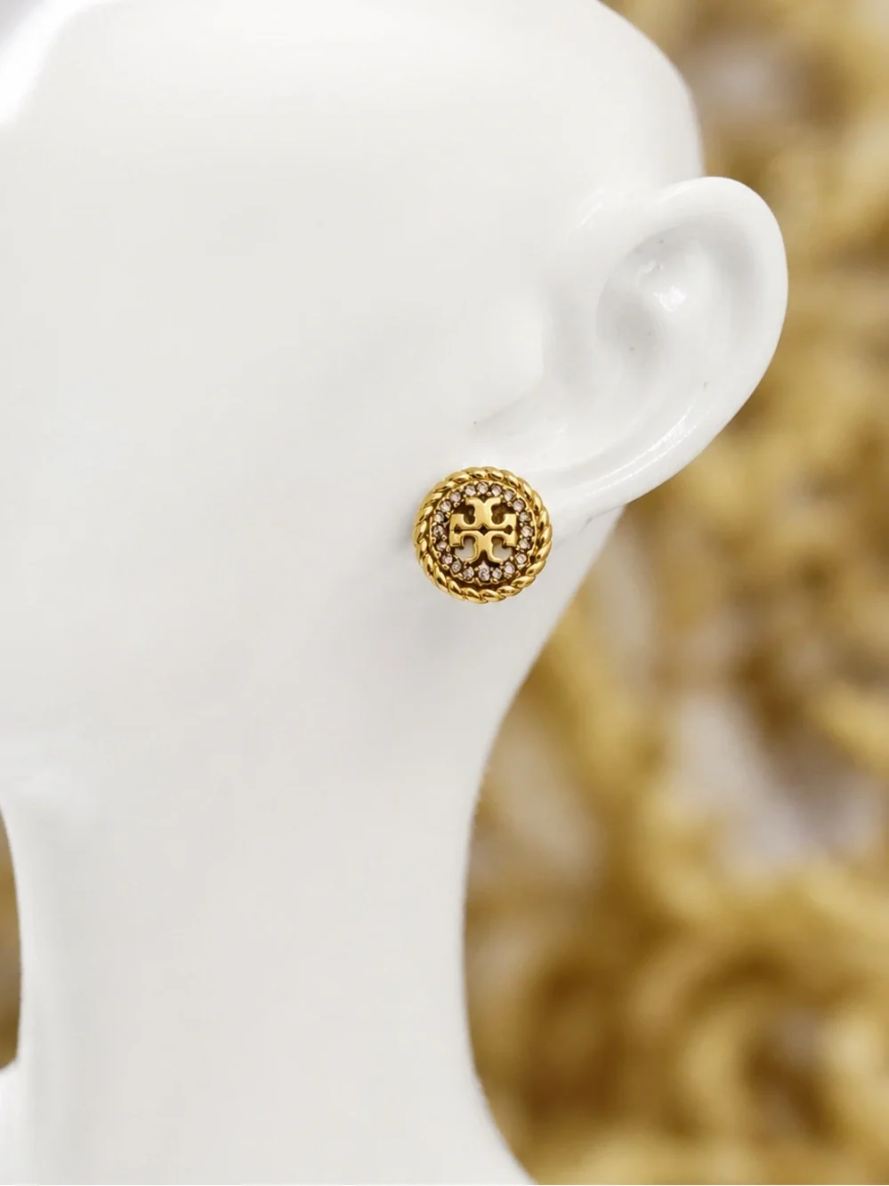 Tory Burch Miller Rope Gold Crystals Stud Earrings.